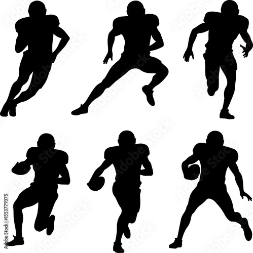  American Football Players Catching Ball Silhouette vector
