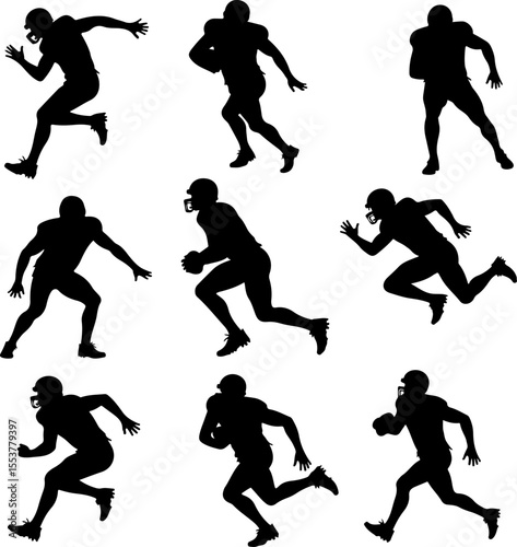  American Football Players Catching Ball Silhouette vector
