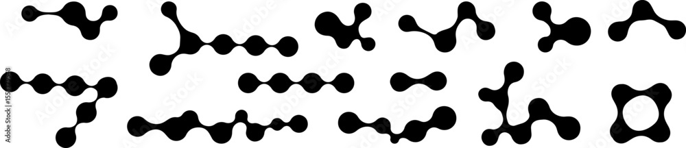 Fototapeta premium Collection of black metaball shapes featuring organically connected elements.