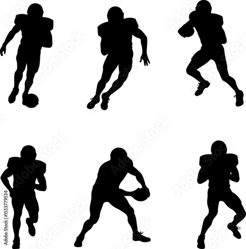  American Football Players Catching Ball Silhouette vector