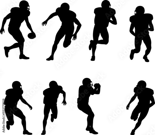 American Football Players Catching Ball Silhouette vector