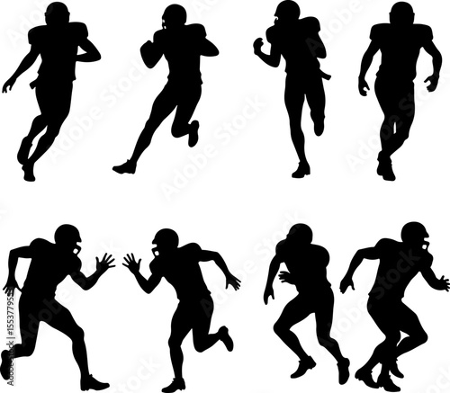  American Football Players Catching Ball Silhouette vector
