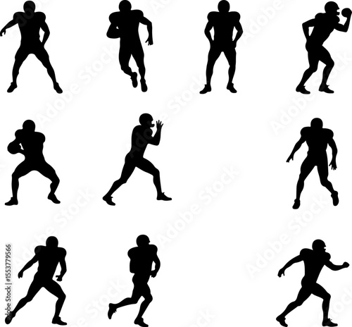  American Football Players Catching Ball Silhouette vector
