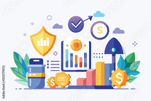 Investment security concepts illustrated through colorful graphics showcasing equity, financial growth, and asset management techniques
