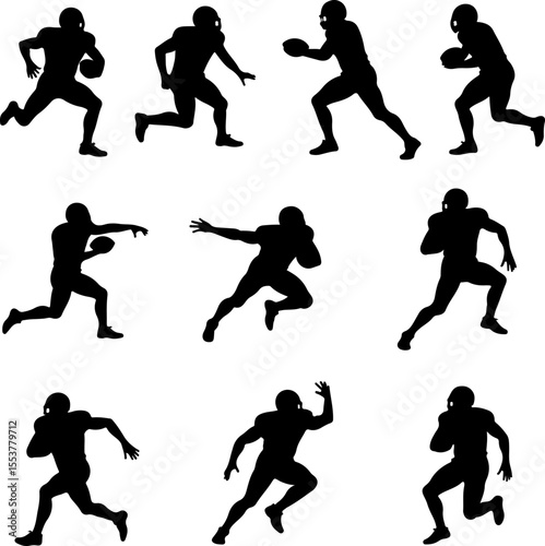  American Football Players Catching Ball Silhouette vector
