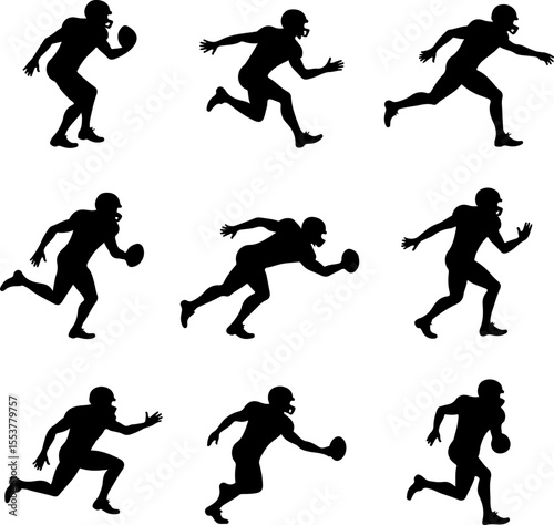  American Football Players Catching Ball Silhouette vector