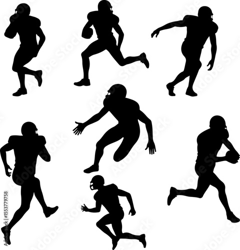  American Football Players Catching Ball Silhouette vector