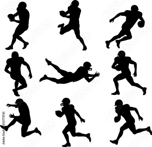 American Football Players Catching Ball Silhouette vector