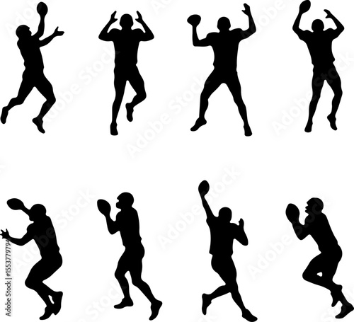  American Football Players Catching Ball Silhouette vector
