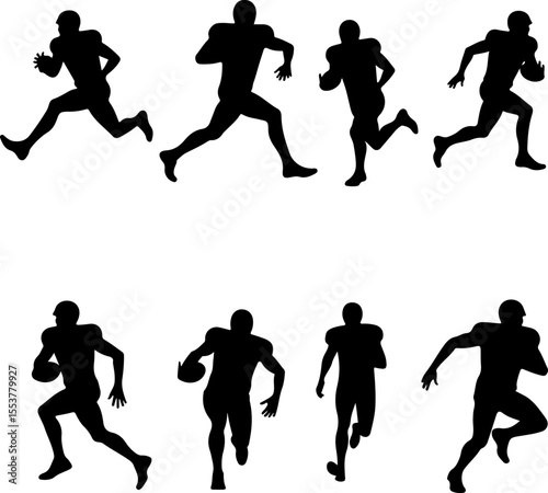  American Football Players Catching Ball Silhouette vector