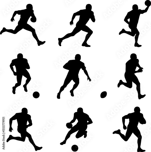  American Football Players Catching Ball Silhouette vector