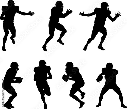  American Football Players Catching Ball Silhouette vector