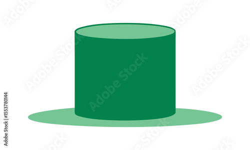 A simple flat design illustration of a green top hat with a lighter green brim on a white background representing formal wear or a magic trick element