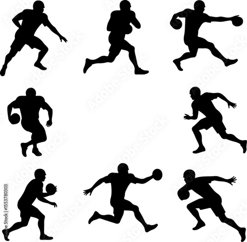  American Football Players Catching Ball Silhouette vector