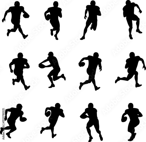  American Football Players Catching Ball Silhouette vector