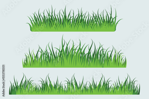High-quality green grass vector set with clean, layered, and natural-looking lawn borders for landscaping, game design, and outdoor scenes. Grass vector design, 3D style design, pattern grass.