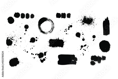 Collection of Black Ink Splatter and Brush Stroke Textures