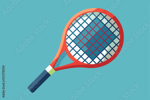 Minimalist tennis racket with clean geometric design showcasing vibrant strings and handle on a solid background