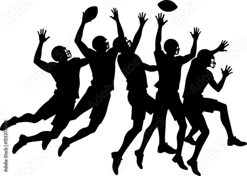 american football players, silhouette, catch, catching, jump, jumping, ball, sport, team,  vector