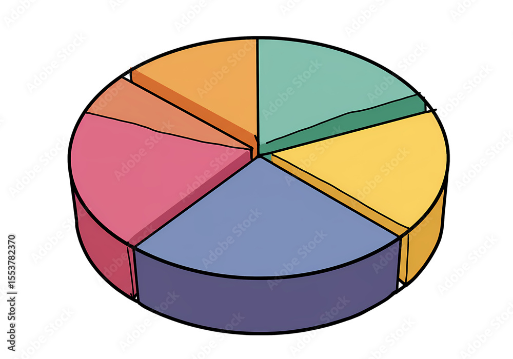 Obraz premium Isometric Pie Chart Data Visualization with Six Segments isolated on transparent background