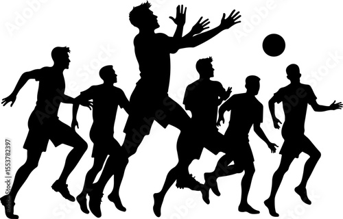 american football players, silhouette, catch, catching, jump, jumping, ball, sport, team,  vector