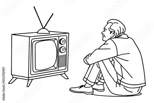 Elderly Man Relaxing with TV Vector Illustration