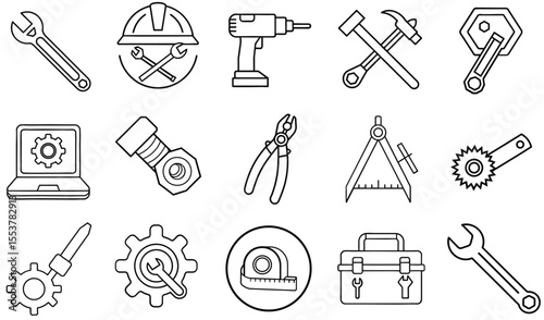 Set of  set up tools Icon set, Editable stroke. Vector illustration.