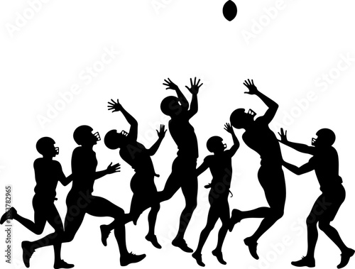 american football players, silhouette, catch, catching, jump, jumping, ball, sport, team,  vector