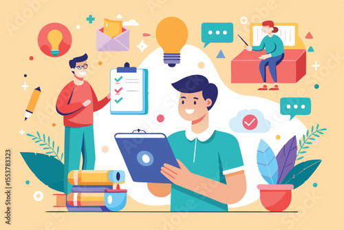 Creative brainstorming session leading to sketching ideas and developing concepts in a vibrant workspace filled with engaging elements and collaborative energy