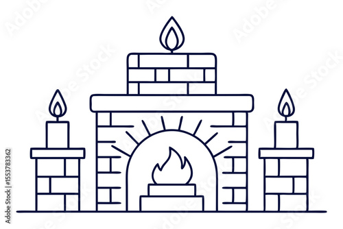 Cozy Fireplace Mantel Vector with Brick Texture
