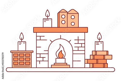 Fireplace Mantel with Items Vector Drawing