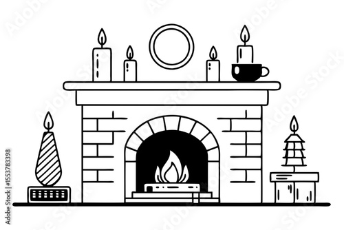 Decorative Brick Fireplace Vector Design