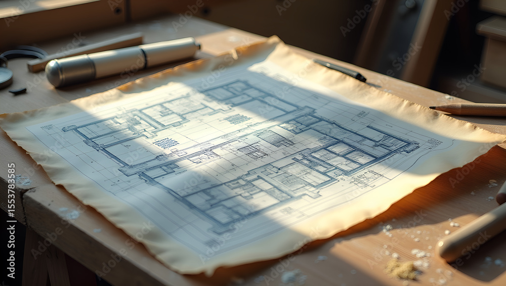 Obraz premium Intricate Designs: A Blueprint in Sunlight