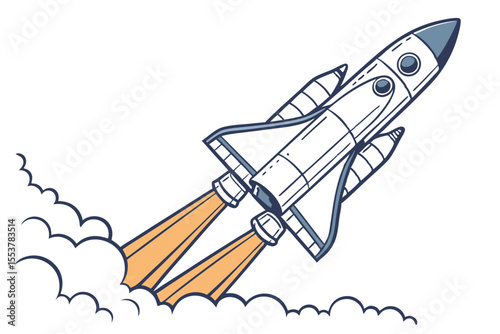 Rocket Spaceship Taking Off Vector Illustration