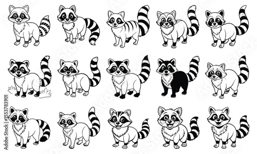 Detailed Raccoon Coloring Page for Kids, Perfect for Relaxation and Stress Relief, Ideal for Kid Coloring Books or Printable Art Therapy Activities, High-Quality Line Art Illustration.