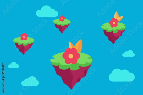  floating rock islands covered in hibiscus trees