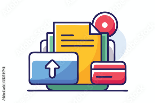 Uploading office file flat icon designed with a modern gradient style showcasing file interactions in a digital workspace