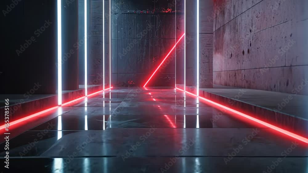 Long hallway with red neon lights