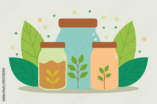 eco product jars on polished wood surrounded