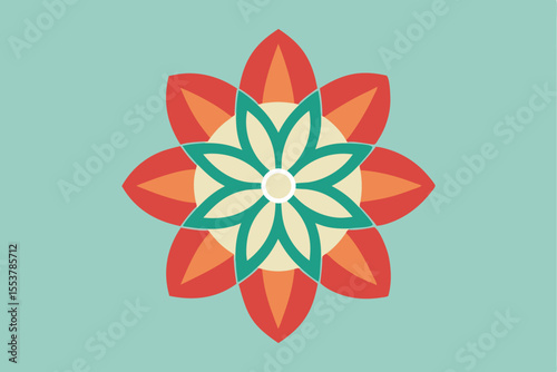 Simple geometric flower design with flat petals in vibrant colors on a soft background for decorative purposes