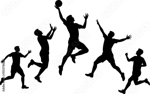 american football, players, silhouette, jump, jumping, ball, sport, team, vector bundle
