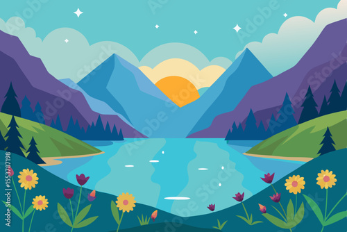  ethereal mountain lake with radiant wildflowers