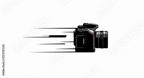 Fast camera in motion. DSLR camera moving quickly.  Dynamic camera design for photography blog. This fast moving camera image is perfect for website banners and social media posts.