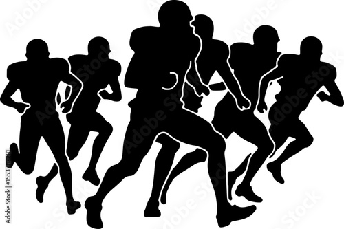 american football, players, silhouette, jump, jumping, ball, sport, team, vector bundle