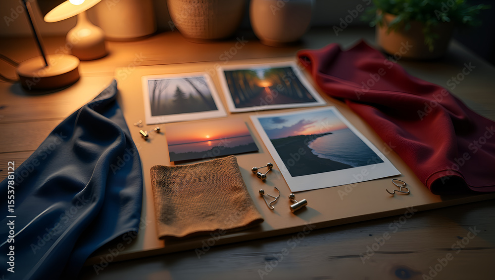 Fototapeta premium Warmly Lit Moodboard with Textures and Nature's Beauty