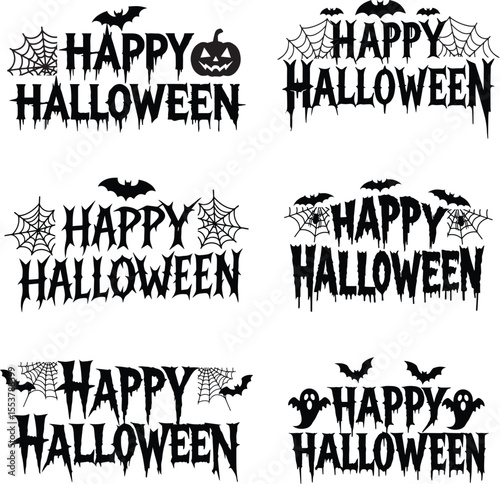 Happy Halloween typography design with bats and spiderwebs. Halloween t shirt design. vector illustration.