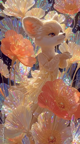 the generated looped video. Cute dreamy fox in a happy mood	
