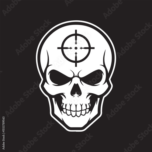 Skull with Crosshair Symbolizing Precision and Mortality, Embodied in Striking Black and White Graphic Design for Edgy Appeal