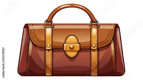Beautiful Stylish brown leather handbag with gold clasp and top handle elegant design white background.
