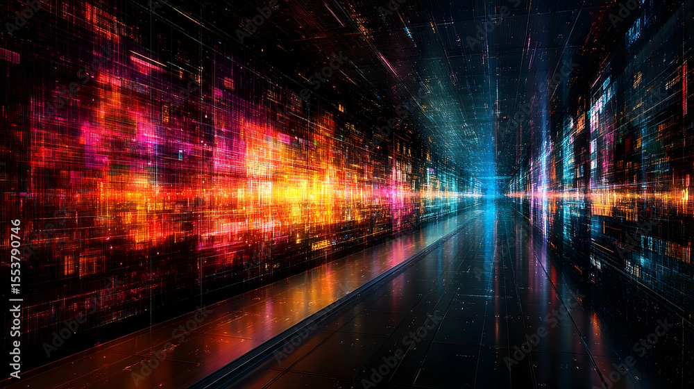 Obraz premium Neon Digital Corridor: A Futuristic Data Highway